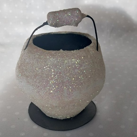 Department 56 Vintage Small Paper Mache Skull Skeleton Pumpkin Candy Pail Bucket - Picture 4 of 7